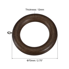 sourcing map 6Pcs Wooden Curtain Drapery Rings, 2.75 Inch Curtain Wood Ring Hook with Screw Eye for Curtain Drapery Rod, Walnut