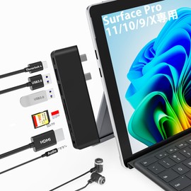 Surface Pro 11/10/9/X USB C Hub, Surface Pro 11 Hub Docking Station with 4K HDMI, Thunerbolt 4 (8K Video+Data+100W PD), 2*USB 3.0, 3.5mm Audio, SD/TF, Adapter for Surface Pro 11/10/9/X