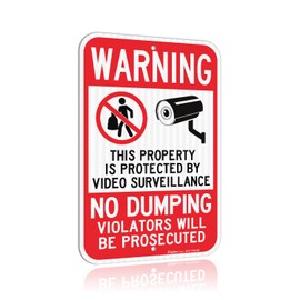Faittoo Large No Dumping Sign, Property Protected By Video Surveillance Sign, 18"x 12" Engineer Grade Reflective Sheeting Rust Free Aluminum, Weather Resistant, Durable Ink, Easy to Mount