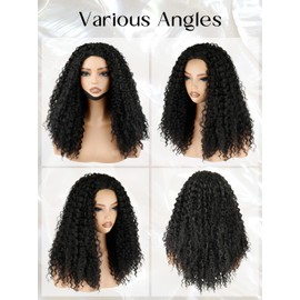 Afro Kinky Curly Half Wigs For Black Women 3 In 1 Half Wig Synthetic With Drawstring Afro Curly Glueless Flip Over Wigs Quick Install Beginner Friendly(Naturak Black 2#)