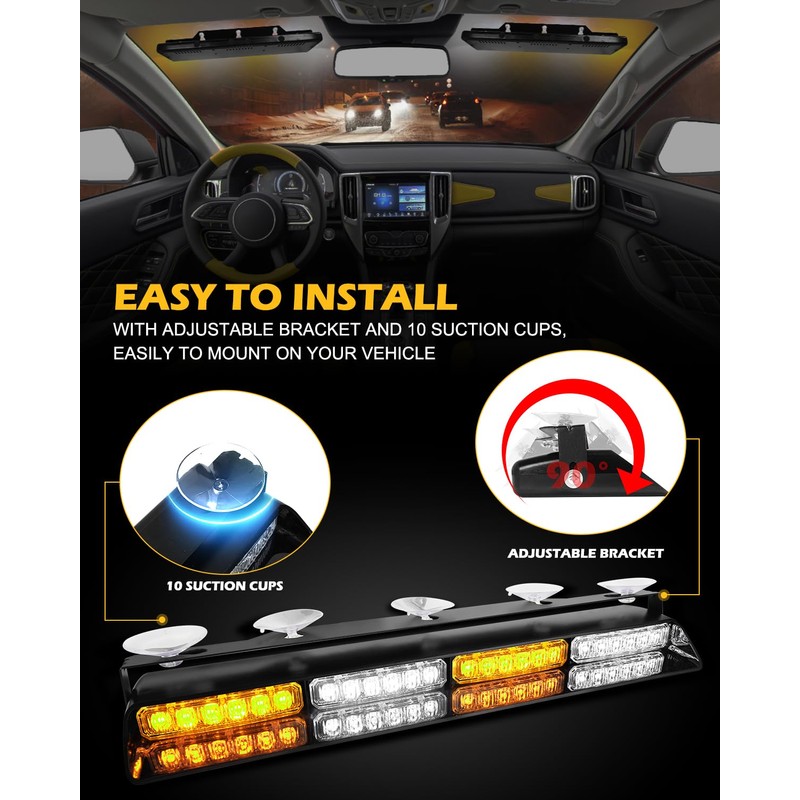 HLauto 604N Emergency Dash Strobe Lights: 2x16.8 inch Amber White