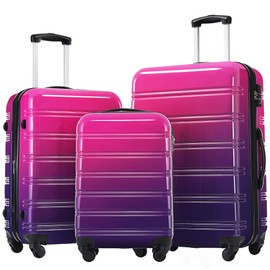 Merax Luggage Set Carry On Luggage with TSA Lock Hard Shell Suitcases & Travel Bag Dual Spinner Wheels Lightweight Durable Travel Set (Gradient Purple Pink, 3 PC(20+24+28))