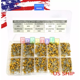 Frentaly 10 Types x 50 1nF~68nF (102~683) Monolithic Ceramic Capacitor Assorted kit box