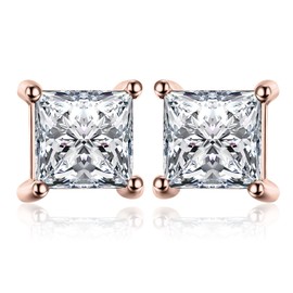 JewelryPalace Princess Cut 0.8ct Moissanite Solitaire Stud Earrings for Women, Square Shape 925 Sterling Silver 14k Rose Gold Plated Earrings for Her, Classic Simulated Diamond Earrings VVS D-F