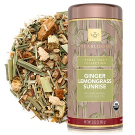 Teabloom Organic Herbal Tea, Ginger Lemongrass Sunrise Loose Leaf Tea, Sweet and Soothing, Fresh Whole Leaf Blend in Reusable Gift Canister, 2.82 oz/80 g Canister Makes 35-50 Cups