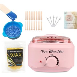 Brazilian Wax Hair Removal Gugrida PRO-WAX Upgraded Version Wax Heater Set Gugrida Comes with Japanese Instructions Wax Warmer Hair Removal Machine Hair Removal Set (Pink, Includes 1 Bag of Wax)
