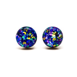 Stud Earrings, Sparkle, 10 mm, Handmade, Stainless Steel Posts for Sensitive Ears Stud for Women Men Girls (Peacock Multicolored)