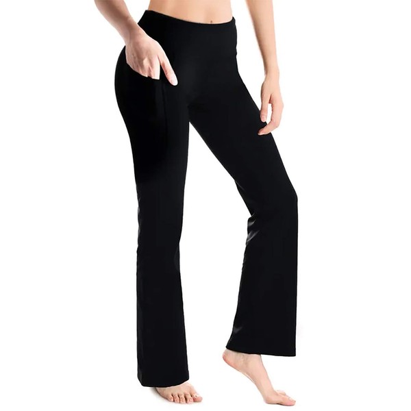 Yogipace, Side Pockets, 27"/29"/31"/33"/35"/37" Inseam Women's Bootcut Yoga Pants Workout Pants Long Bootleg Flare Pants, 31", Black Size S