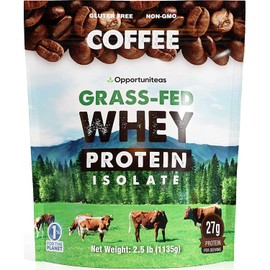 Opportuniteas Coffee Whey Protein Powder - Low Carb & Keto Friendly - Grass Fed Whey Isolate + Colombian Coffee - 60 mg Caffeine for Energy - Pre or Post Workout Drink Mix, Shake & Smoothie - 5 lb