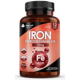 Gentle Iron Tablets 15mg High Strength (1 Year Supply) Ferrous Fumarate Iron - Vegan Iron Supplements for Men & Women Health - Reduction in Tiredness and Fatigue, Supports Immune Health & Energy