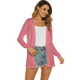 Ietaoo Women's Cardigan Summer Cardigan Elegant Long Jacket Lightweight Long Sleeve Open Cardigan Summer Jacket, pink