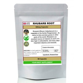 Rhubarb Root Capsules 500mg 100% Pure No Additives, High Strength (90)