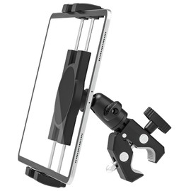 Phichy Fitness Bike Mount Tablet Holder (1/4 Inch Screw, Ball Head, Aluminum Alloy), Pipe Clamp, Rod Clamp, Handlebar, Pole Mounting, Indoor Bike, Running Machine, Room Runner, Exercise, Spin, Cross