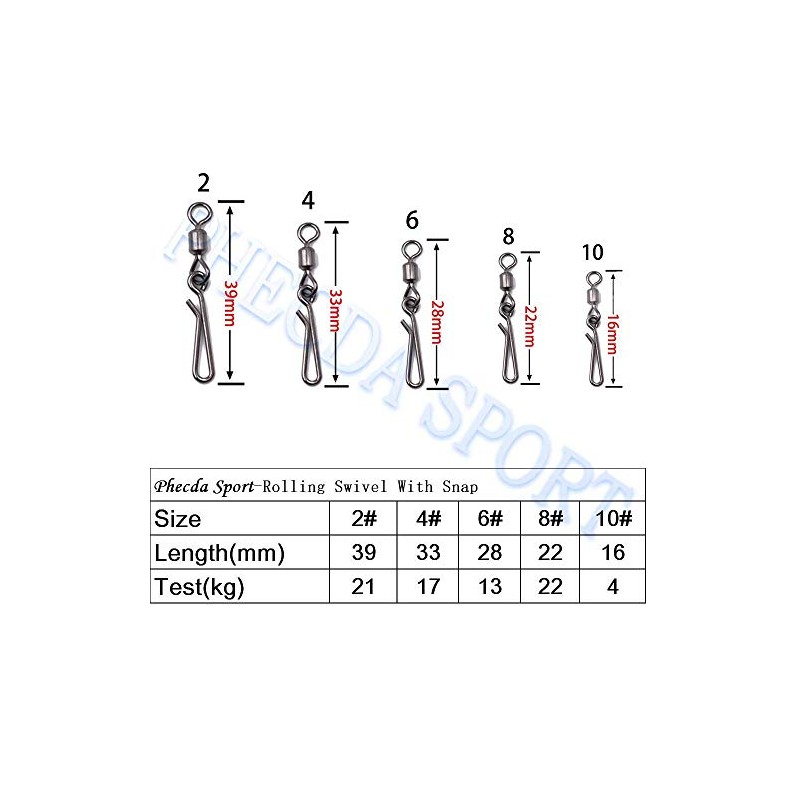 100Pcs Fishing Rolling Swivels Hanging Snaps Size 2#~10# Fishing Swivels