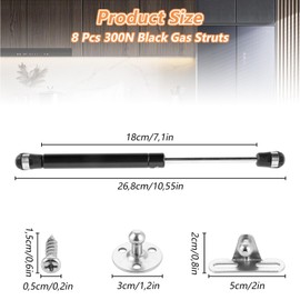 MIVIDE Pack of 8 300N Hydraulic Gas Springs, Black Gas Strut Lift Cabinet, Hydraulic Furniture Gas Pressure, Gas Lift 300N for Flaps, Cabinet Door, Shock Absorber, Kitchen Cabinet (Black)