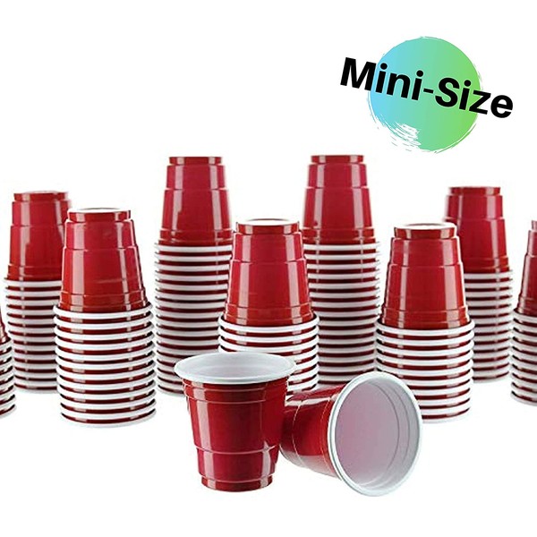 PARTY BARGAINS 2oz Plastic Shot Glasses - (120 Pack) Mini Red Disposable Plastic Shot Cups, Jello Shots, Perfect Size for Serving Condiments, Snacks, Samples and Tastings