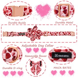 Maca Bates Valentine’s Day Sweet Heart Dog Collar with Bow Bowtie for Dogs Sailor Bow Tie Adjustable Breakaway Red Collars Accessories Gift for Small Medium Large XL Puppy with Golden Metal Buckle