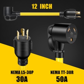 LAZMUMI 30 Amp 3 Prong RV Generator Adapter Cord Twist Lock,, NEMA L5-30P Male to TT-30R Female, Heavy Duty STW 10 AWG for Generator to RV Trailer Camper