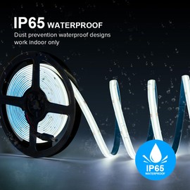 FCOB 16.4FT COB LED Strip Light IP65 Waterproof DC12V 6000K Daylight White Dimmable Strips, 320LEDs/m High Density Flexible Uniform Lights for DIY Home Decor, Cabinet, No Adapter/Controller