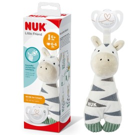 NUK Little Friend Cuddly Toy & Star Baby Dummy 0-6 Months with Integrated Dummy Clip for Dummy with Ring Fluffy Cuddly Toy in Zebra Design