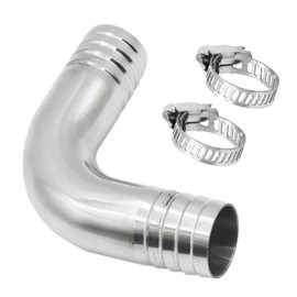 Goldpea Stainless Steel 304 Sanitary Hose Fitting Barb 90 Degree Elbow 1" Barbed x 1" Barbed, 1pc Fitting with 2pcs SS304 Hose Clamps