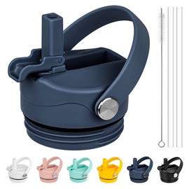 Diumepo Lid with Straw for Yeti Rambler Water Bottle 12 oz, 18 oz, 26 oz, 36 oz, 64 oz, Straw Cap with Dust Cover for Yeti Rambler, Leakproof, BPA Free (Navy)