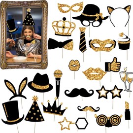 Pack of 24 Photo Props, Inflatable Photo Frame, Photo Box Accessories, Wedding Photo Props, Birthday Photo Props, Wedding Party, Photo Booth Props (Black Gold)