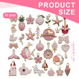 EIHI Charms Pendant Set, Charms for Bracelets, Bracelet Pendants, Bracelet Charms for Jewellery Making, Earring Charms, Wholesale Bulk Jewellery Making, for DIY Bracelets, Pink, 31 Pieces, bronze