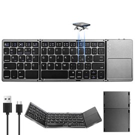 Teclado Inalámbrico Tri-Plegable con Touchpad, Multidispositivo Portátil y Recargable, Ergonómico Silencioso para iOS, Android y Windows              