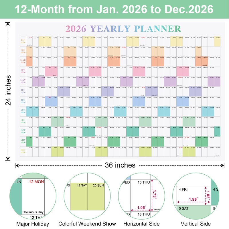 24" x 36" Exellewis 2026 Wall Calendar, Folded Large Paper