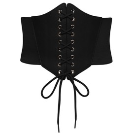 SCARLET DARKNESS Women's Steampunk Wide Belt Medieval Lace-Up Waspie Corset Belt, black