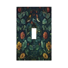 Xuejiaku Decorative Light Switch Cover Plate Morris Strawberry Thief Green Leaves Flowers Birds 1 Gang Wall Plate Cover Single Toggle Switch Plate Covers Jumbo Electrical Switchplate Receptacle
