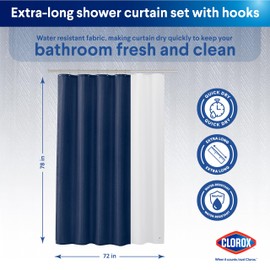 CLOROX Bathroom Shower Curtain with Waterproof Lightweight PEVA Liner Set, Extra Long Stall Shower Size for Bathroom, with Weighted Magnets and 12 Metal Hooks - 72" x 78" Midnight Blue