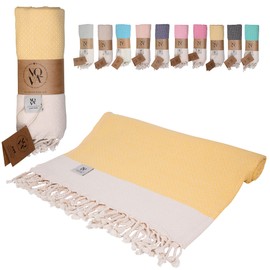 NOVA Luxury Linen - Quick Dry Turkish Beach Towels | 100% Organic Cotton, Sand Free, Prewashed, 37 x 71 Inches (Yellow)