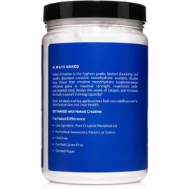 Naked Pure Micronized Creatine Monohydrate Powder - Unflavored, 500g, 1.1lb Bulk - Vegan, Non-GMO, Gluten-Free, Soy-Free, No Fillers, Supports Muscle Growth & Strength - 100 Servings