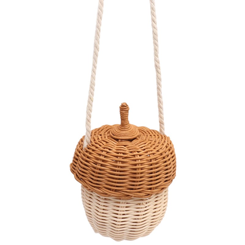 Mumusuki Rattan Woven Basket Bag, Handmade Acorn Shape Basket, Shoulder