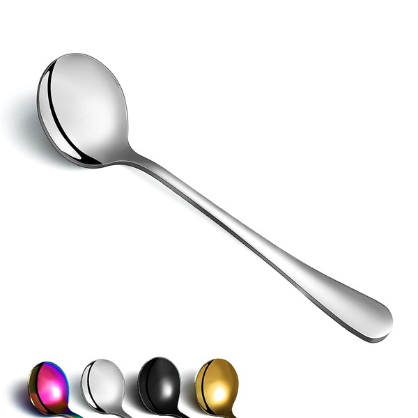 Berglander Soup Spoons of 6, Stainless Steel Round Spoon Cutlery, Classic Shiny Soup Spoon, Table Spoon Set, Dishwasher Safe