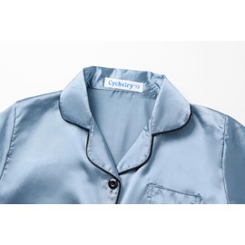 CYCHELRY Little Big Girls Grey Satin Pajamas Summer Short Sleeve and Pants Button Down Silky Nighty PJS 3PCS Sleepwear Set Size 8