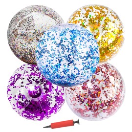 SHJOEE 5 Stück Wasserball Aufblasbar 40cm Inflatable Pailletten Beach Ball Glitter Strandball Sommer Poolball Outdoor Activity Schwimmbad Pool Beach Party Wasserspielzeug für Kinder Erwachsene