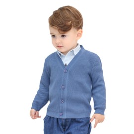 Lilax Baby Boys Basic Long Sleeve V-Neck Classic Knit Cardigan Sweater (Indigo, 6-9 Months)