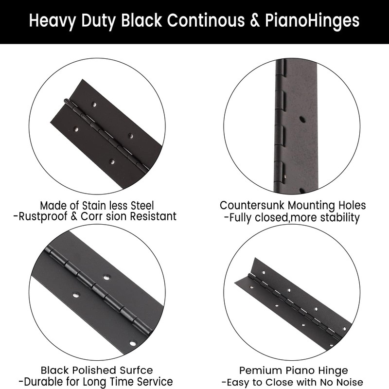 EYSOLD 16-Inch Black Continuous & Piano Hinges - 4 PCS