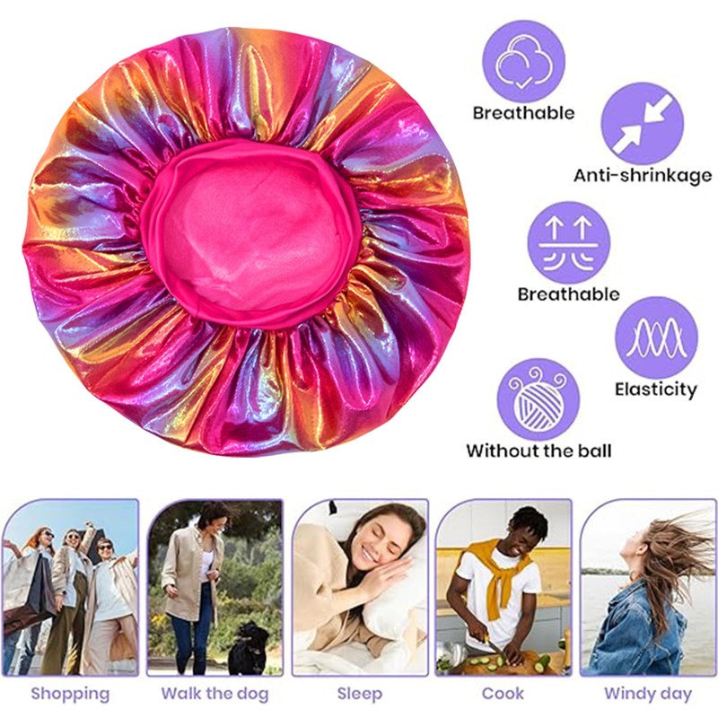 FOSDICK 2 Stück Bonnet Sleep Cap, Satin Haarhaube, Nacht Schlafhaube,