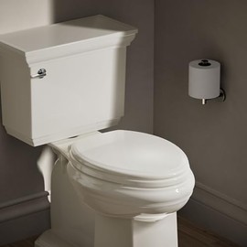 KOHLER 20454-96 Ridgewood Elongated Soft Close Toilet Seat, Quiet Close, Wood Toilet Seat, Home Essentials, Biscuit