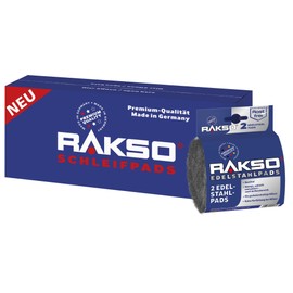 RAKSO Stainless Steel Pads Extra Fine 24 Pads, 12 x Pack of 2 Rust-Proof Stainless Steel Wool, Surface Treatment in Wet Areas, Cleans, Grinds, Polished