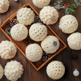 Syhood 12 Pcs 3.15" Crochet Christmas Ball Ornaments Set Handmade Christmas Ornaments Crochet Christmas Baubles Shatterproof Knitted Christmas Ball Set for Christmas Party Decoration Supplies