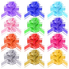 12Pcs Birthday Pull Bows for Gift Wrapping, 6Inch Large Gift Bow Colorful Gifts Wrap Pull Bows Reusable Easter Ribbon Bow Wedding Assorted Gifts Pulls Bow Decorations for Birthday Presents Wedding