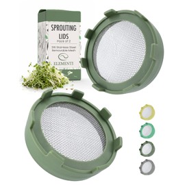 Elementi Sprouts Growing Kit for Wide Mouth Mason Jars, Set of 2 Sprouting Lids for Organic Alfalfa & Mung Bean Sprouts Grow Kit, 316 Stainless Steel Mesh Screen Strainer Lid (Sage Green)