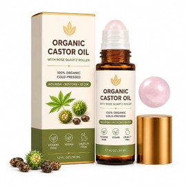 Organic Castor Oil Roll On Rose Quartz | 100% Pure Cold-Pressed Castor Oil For Fine Lines, Wrinkles & Puffiness,Thicker Lashes & Brows,Gifts for Women