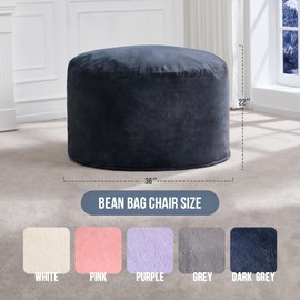 Hobestluk 3ft Bean Bag Chairs for Adults Large Beanbag Chair with Plush Faux Fur Cover Big Bean Bag Chair for Living Room Bedroom Dorm Office - Dark (36” x 36” x 22”)