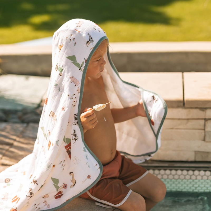 Little Unicorn Cotton Muslin & Terry Hooded Towel, Larger Size